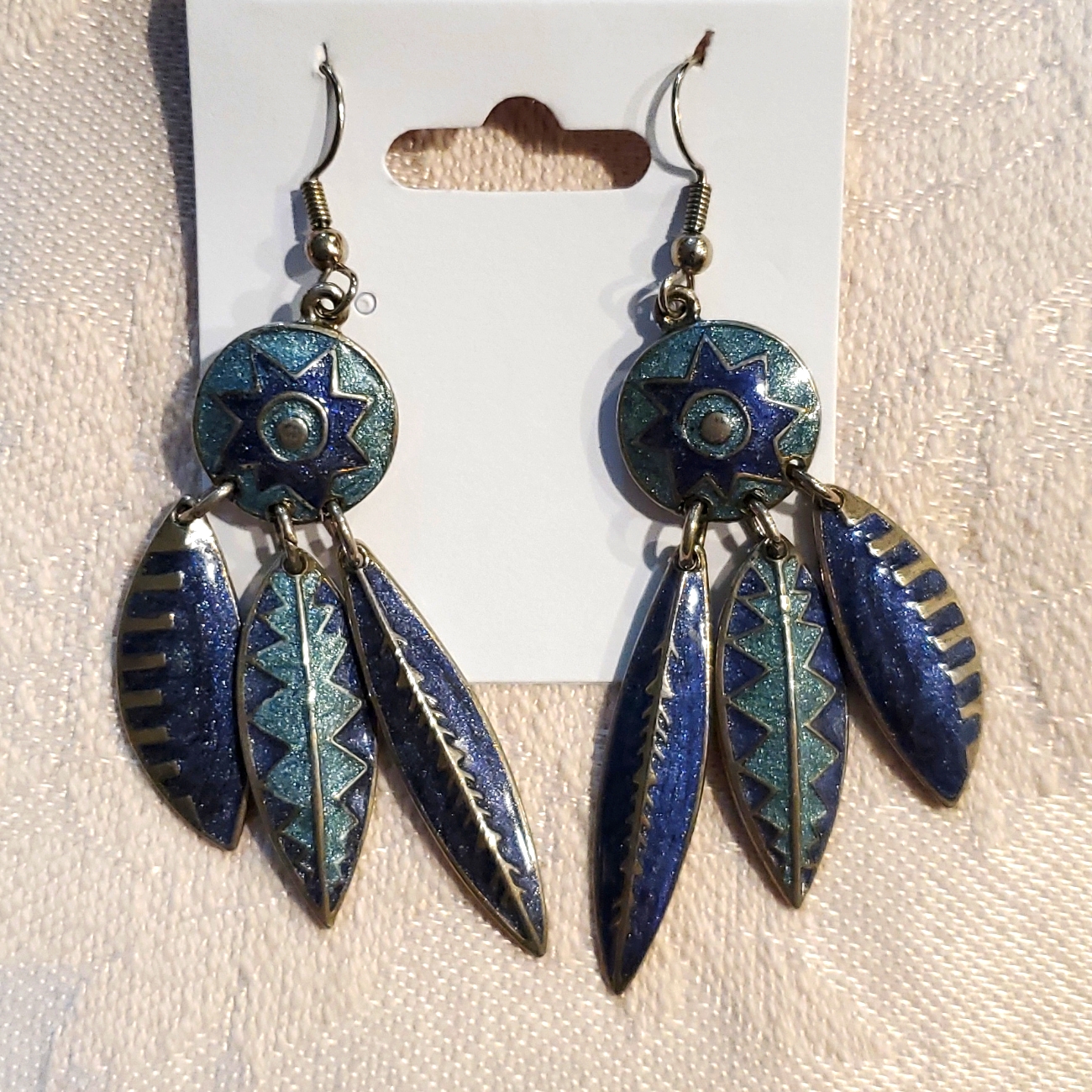 Vintage Berebi Enameled Silver Feathers Earrings